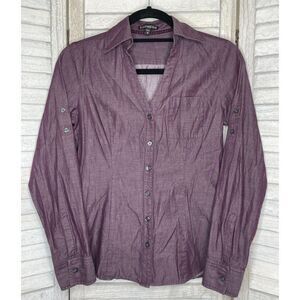 Express Purple Button Down Shirt Convertible Sleeve Size XS